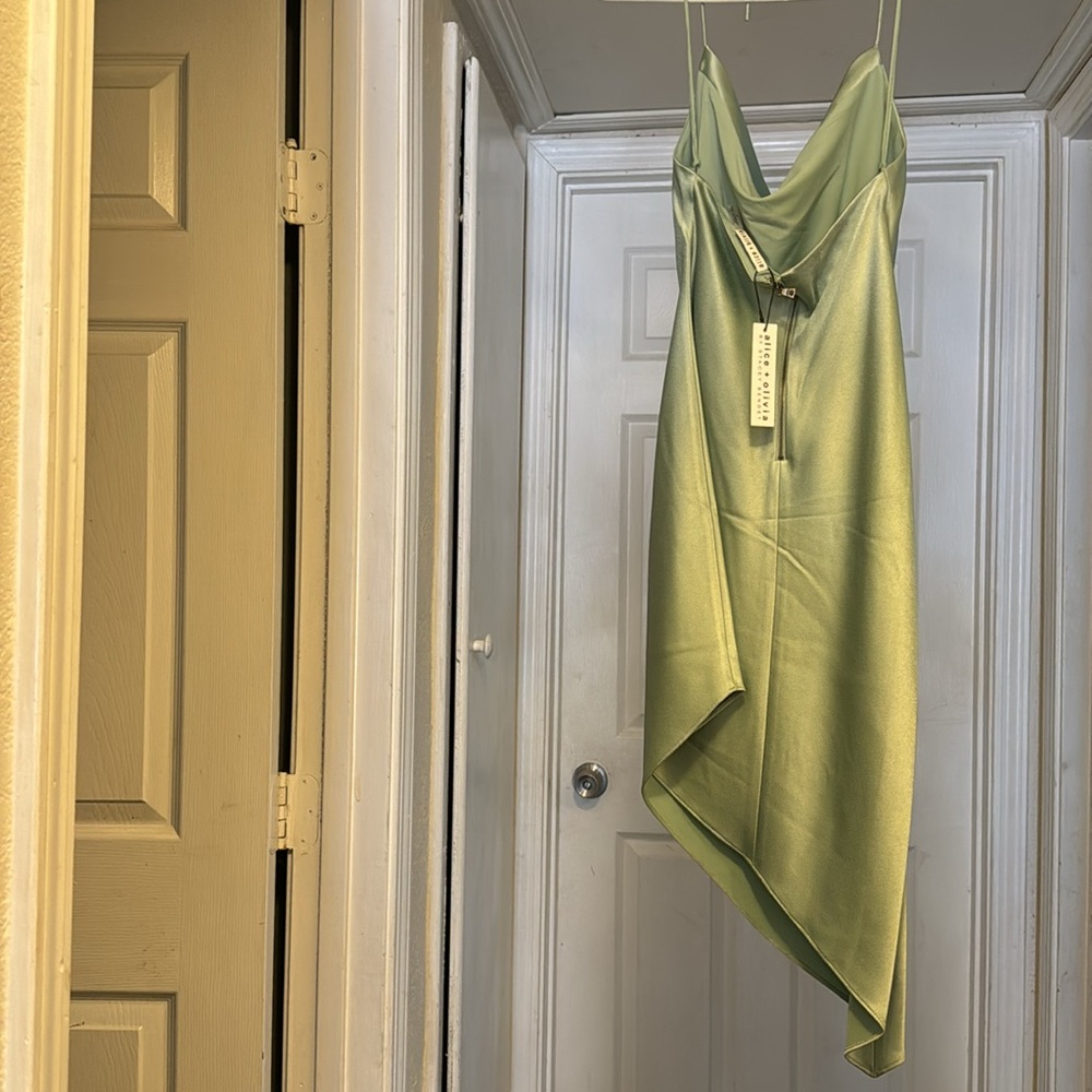 Beautiful asymmetrical, sage color dress. - Picture 3 of 4